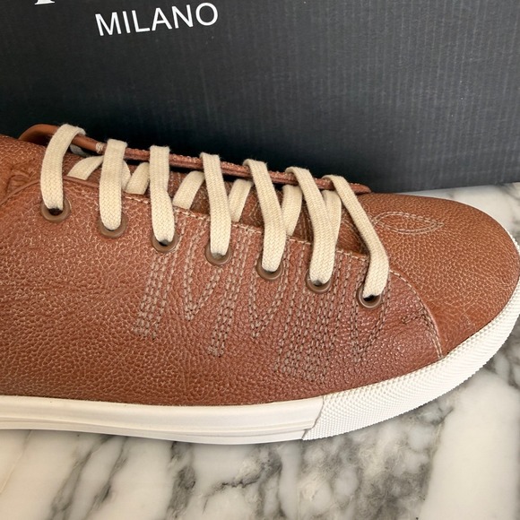 Prada Milano 2EE448 Mens Brown Pebbled Leather Low Top Sneakers, UK 7.5 main image 9